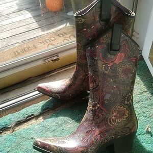 Plesley Purple Red Ride Tecs Rubber Non Slip Boots Western.  Nice Size 9